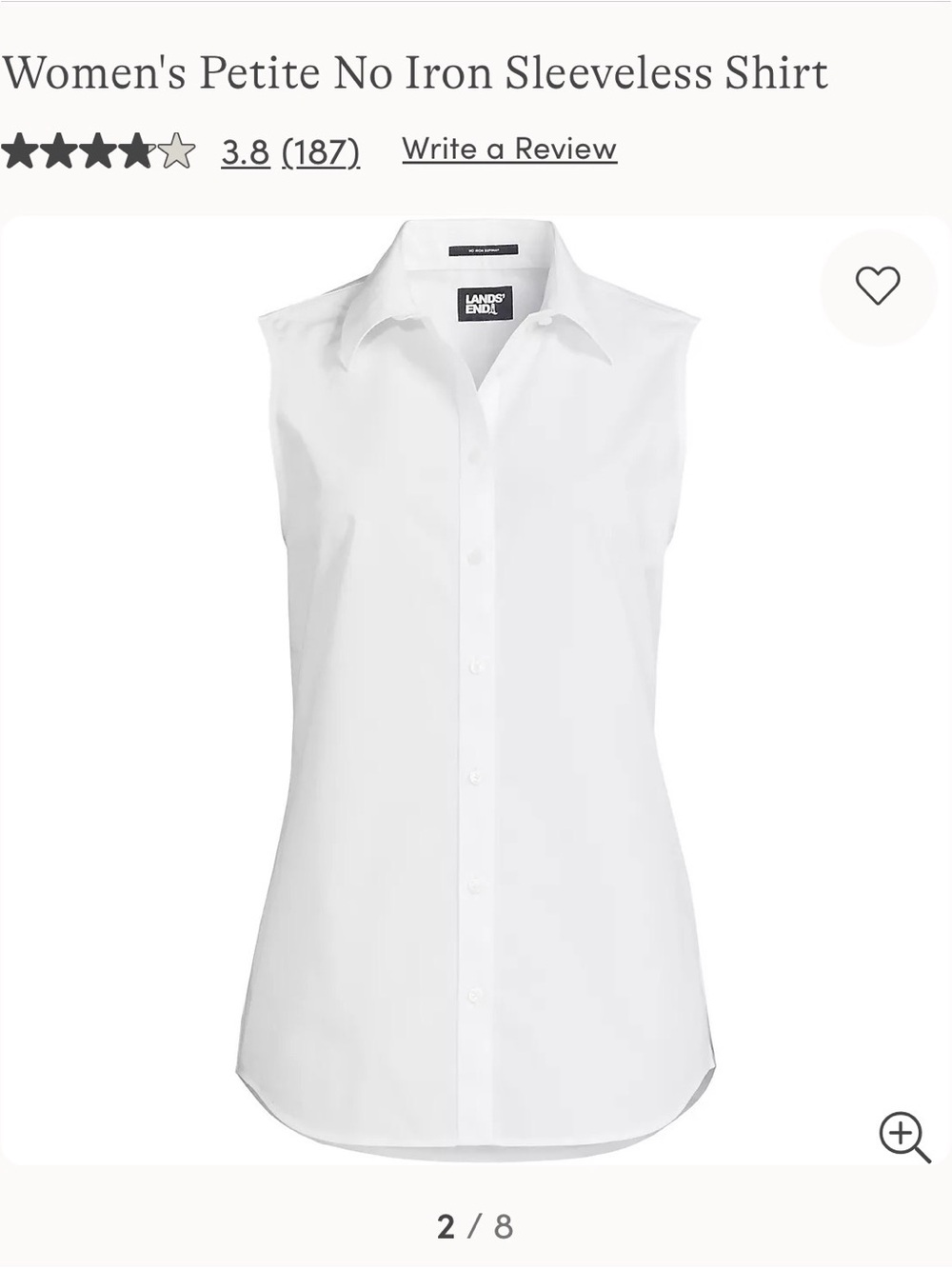 Lands' End Sleeveless White Button-Down Shirt. - Picture 2 of 7